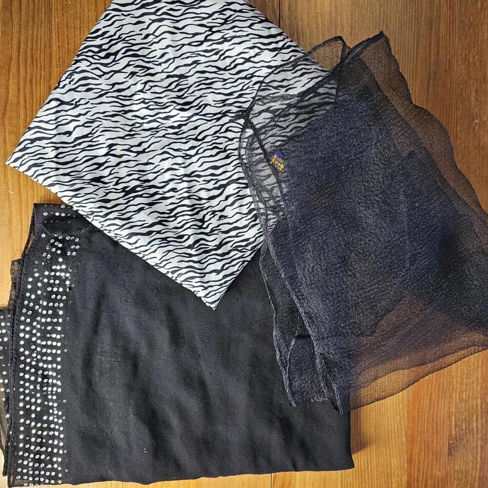 Set of Three Stylish Scarves with Animal Print and Studded Detail